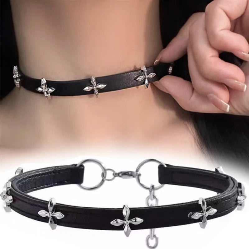 Black PU-Leder Choker mit Nieten – Punk &amp; Gothic Halsband für Damen &amp; Herren, Biker Collar im Rock-Stil 