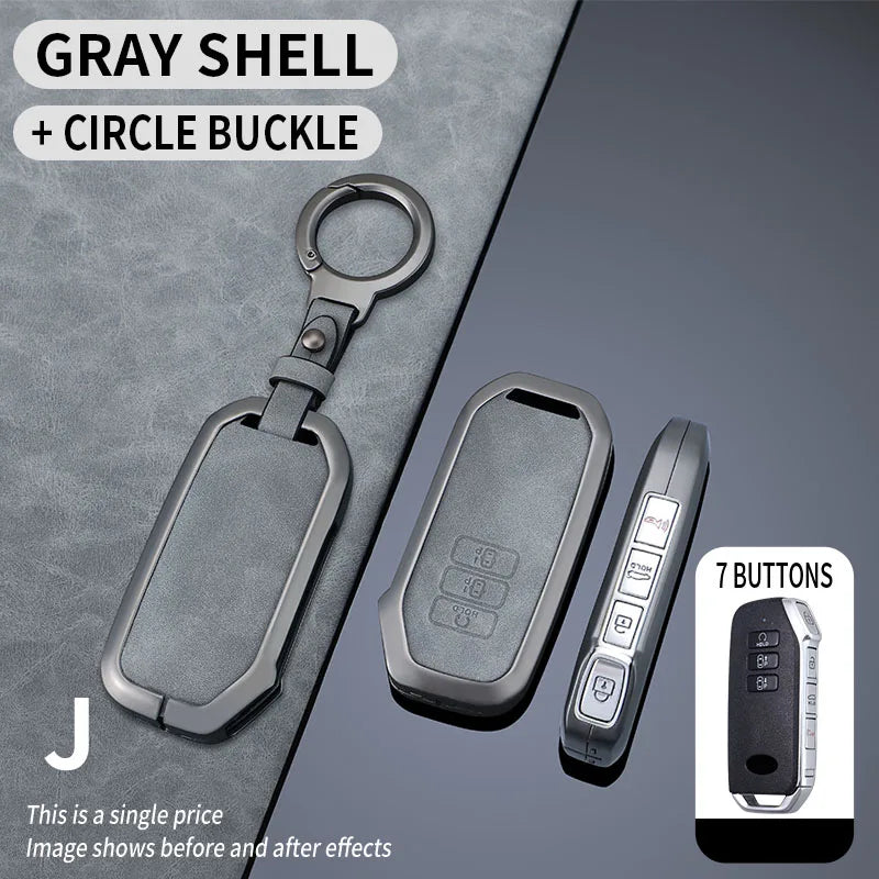 Premium Autoschlüssel Hülle aus Zinklegierung & Leder (7 Tasten) für Kia – Key Case Cover für Sportage 2024, Niro Hybrid, Sorento MQ4, EV6 GT-Line & K8 V6