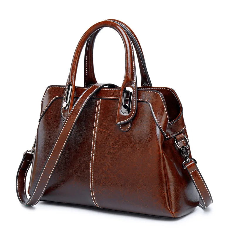 BAOERSEN Damen Lederhandtasche – Genuine Leather Top-Handle, Schulter- & Crossbody Bag, Oil Wax Cowhide Messenger Tote