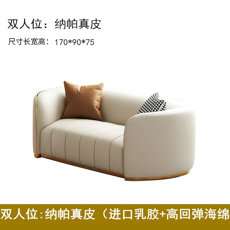 Luxuriöses Vollleder Designer-Sofa – Modernes 2,8 m Lounge-Sofa aus Rindsleder mit Latex-Polsterung, nordischer Light-Luxury-Stil pour Wohnzimmer &amp; Flur