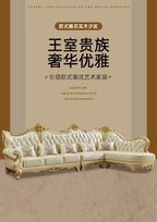 Europäisches Leder Ecksofa im französischen Stil – Massivholz Wohnzimmersofa in Champagner-Gold, L-Form Kombination