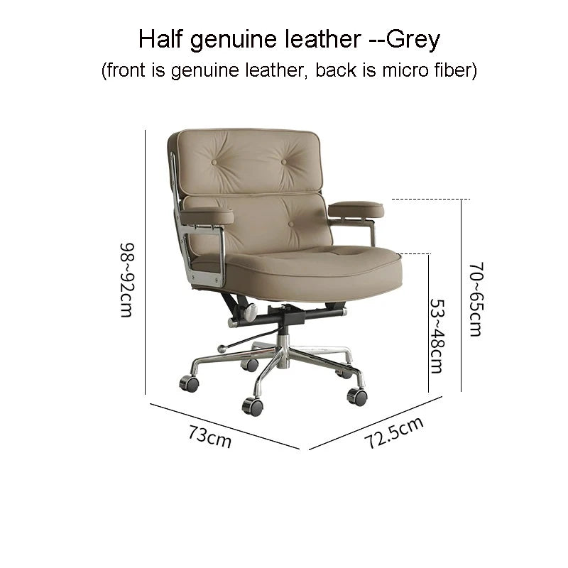 Eleganter Büro- & Lounge-Stuhl aus Echtleder – Drehbarer Office Chair mit Aluminiumgestell, Rollen & Gaslift für Büro & Arbeitszimmer