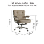 Eleganter Büro- & Lounge-Stuhl aus Echtleder – Drehbarer Office Chair mit Aluminiumgestell, Rollen & Gaslift für Büro & Arbeitszimmer
