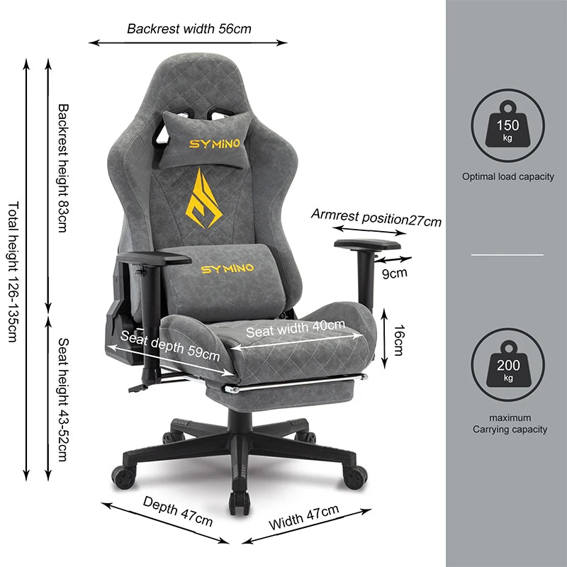 SYMINO Vintage Gaming Chair aus PU-Leder – Ergonomischer Drehstuhl mit Armlehnen & Rollen für Büro, Homeoffice & Gaming