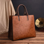 Vintage Damen Tote Bag aus Oil-Skin-Leder – Große Casual Schulter- & Crossbody-Tasche im europäischen Stil mit Reißverschluss