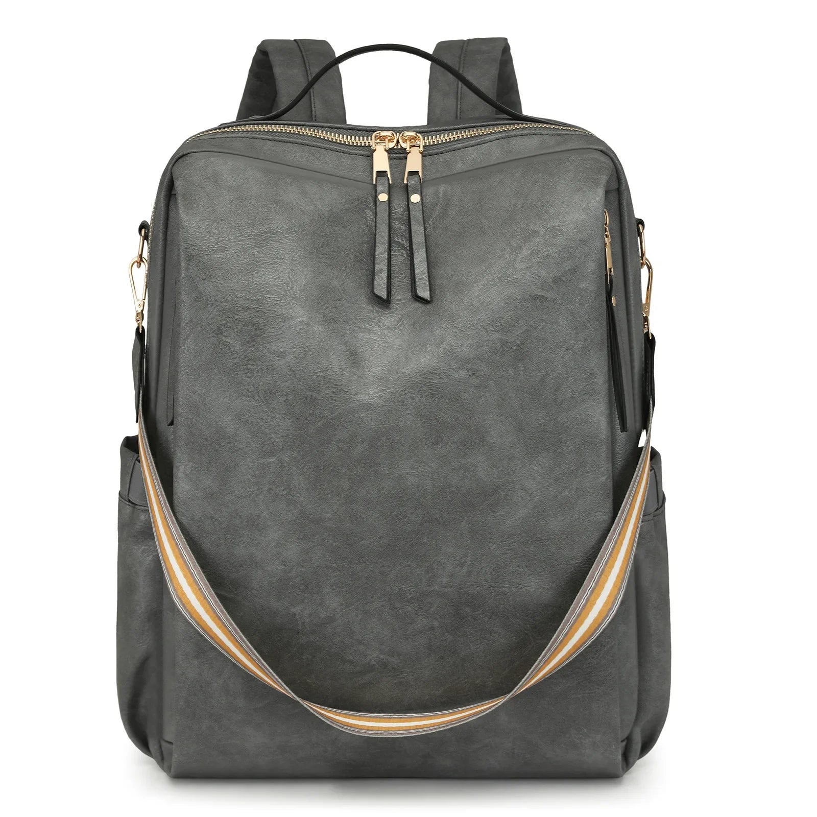 Großer Damen Laptop Rucksack aus PU-Leder – Wasserfester Anti-Diebstahl Retro Rucksack für Reise, Universität & Alltag (36–55 L)