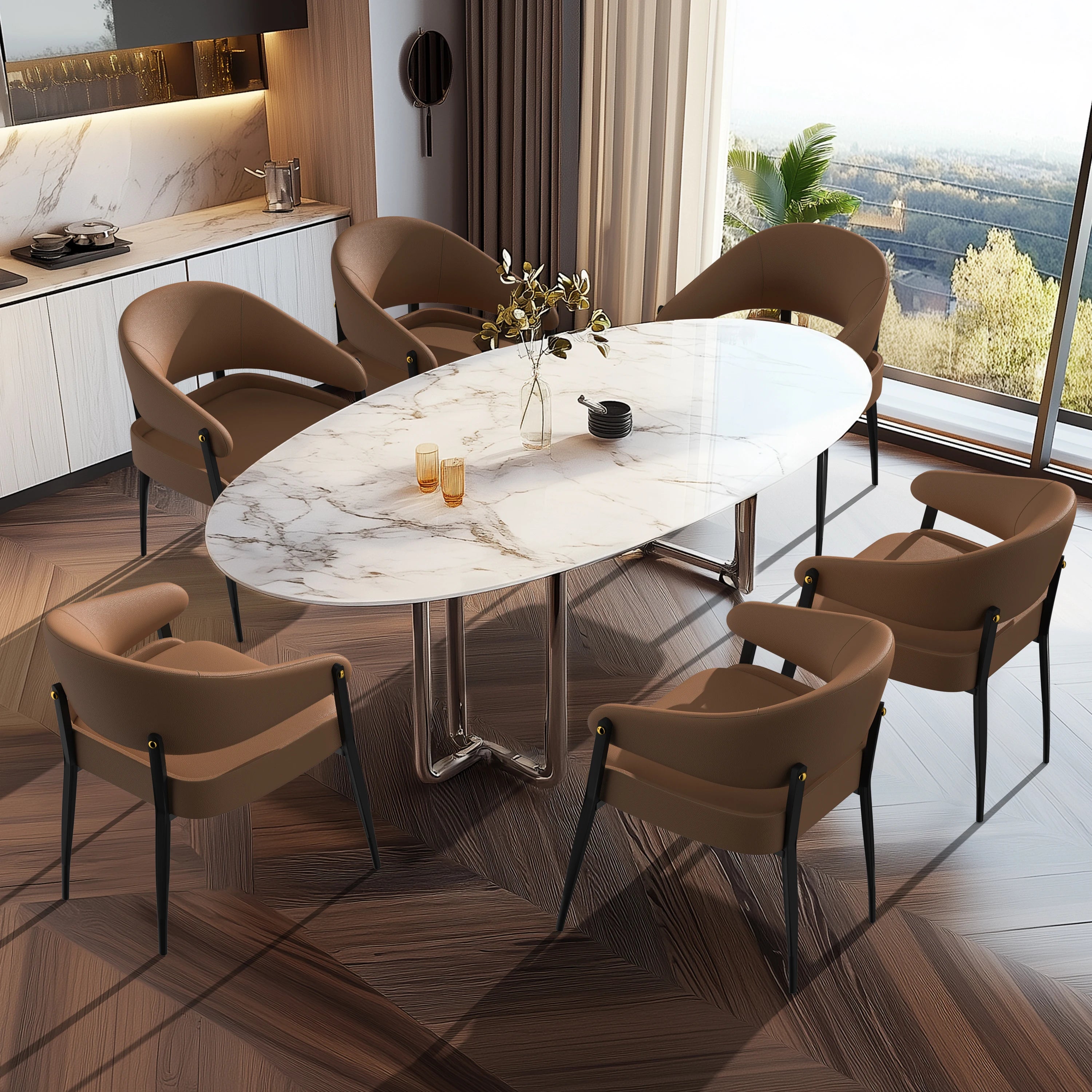 Set aus 2 luxuriösen Esszimmerstühlen aus Mikrofaserleder – Gepolsterte Dining Chairs mit Armlehnen für Küche, Restaurant, Hotel & Büro
