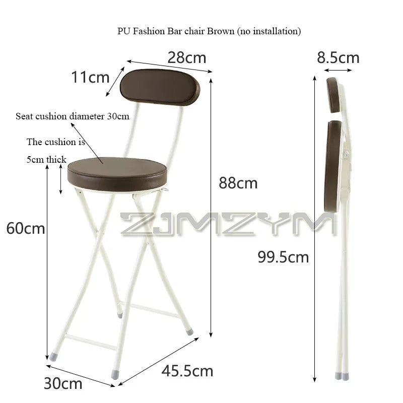 ZJMZYM Klappbarer Barhocker aus PU – Moderner, platzsparender Faltstuhl mit Rückenlehne für Küche, Café & kleine Räume