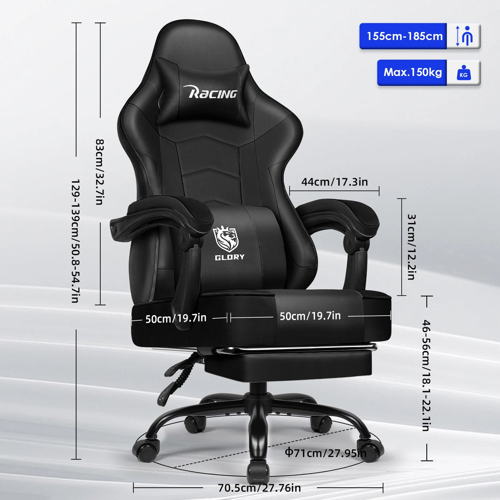 AUTHMIC Silla ergonómica para juegos con asientos – Verstellbarer PU-Leder Bürostuhl mit Lordosenstütze &amp; Liegefunktion für Home Office &amp; Gamer