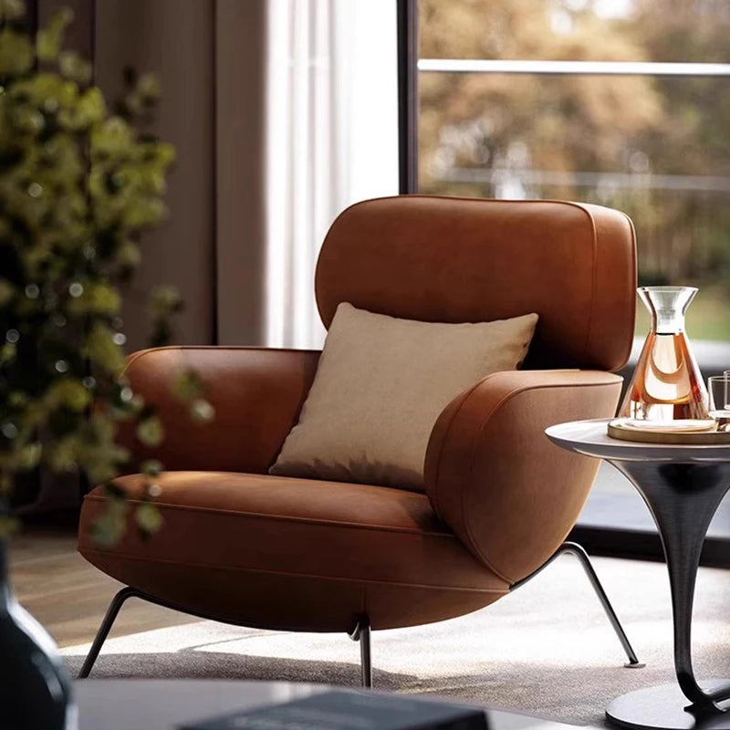 Eleganter Leder-Loungechair in Braun – Moderner Designer-Armlehnstuhl aus Echtleder für Wohnzimmer, Hotel & Salon