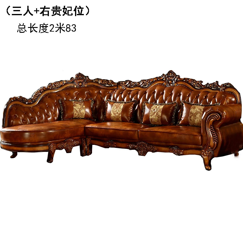 Europäisches Designer Leder-Ecksofa im Mid-Century-Stil – U-Form Wohnlandschaft aus Rindsleder mit Schlaffunktion, hochwertiges Luxussofa für das Wohnzimmer