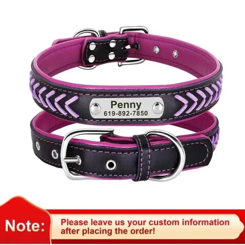 Graviertes Leder Hunde-Halsband mit Namensschild – Geflochtenes, personalisiertes ID-Halsband aus Leder für mittelgroße & große Hunde