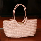 Damen Schultertasche aus echtem Leder – Handgeflochtene Vintage Tote Bag aus Rindsleder, große Shoppingtasche