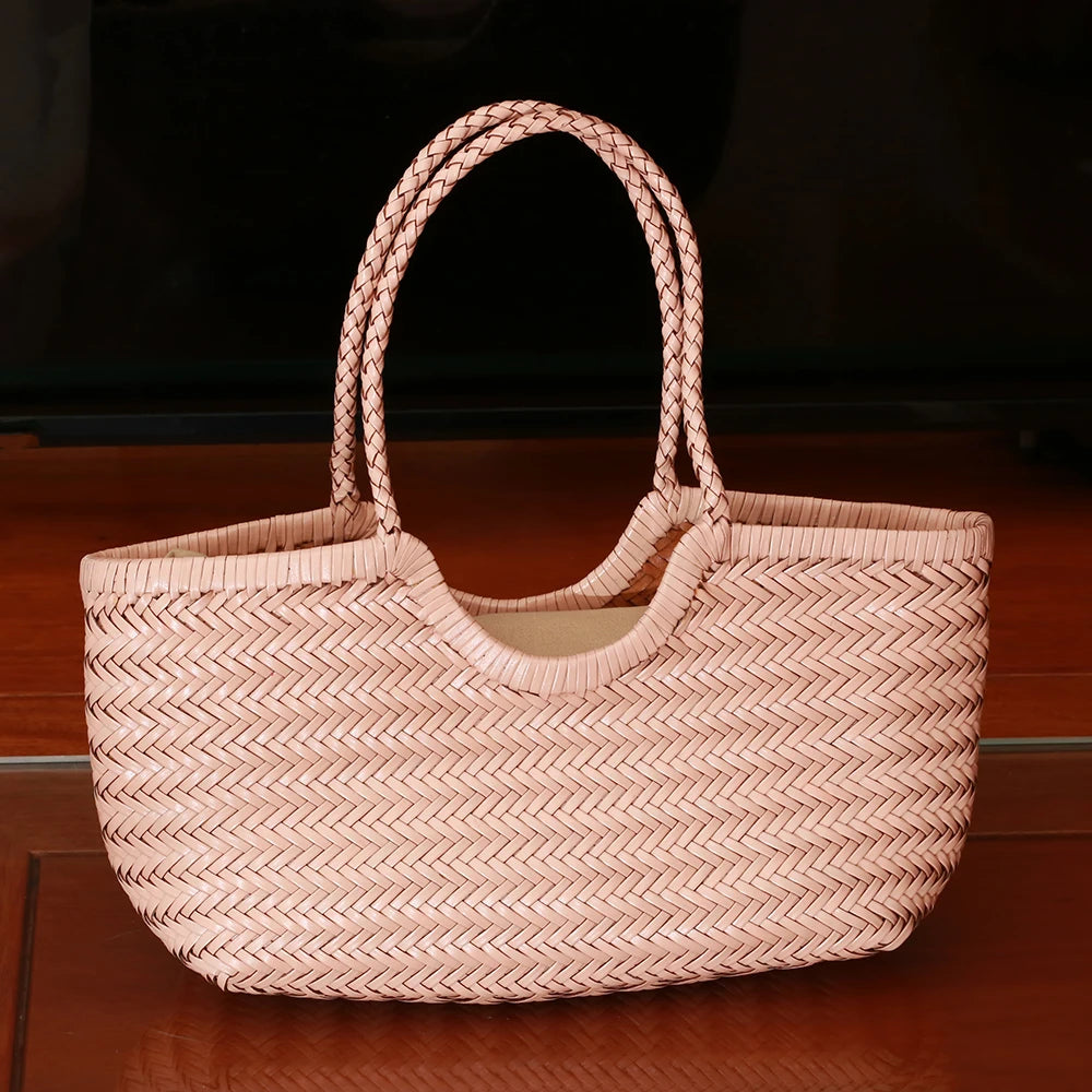 Damen Schultertasche aus echtem Leder – Handgeflochtene Vintage Tote Bag aus Rindsleder, große Shoppingtasche