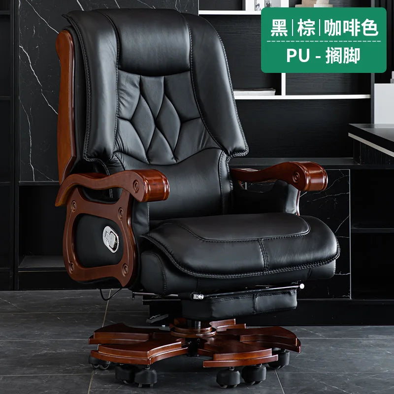 Business Burostuhl aus Leder mit Massagefunktion – Verstellbarer Executive Drehstuhl mit Liegefunktion &amp; Armlehnen for Büro &amp; Homeoffice