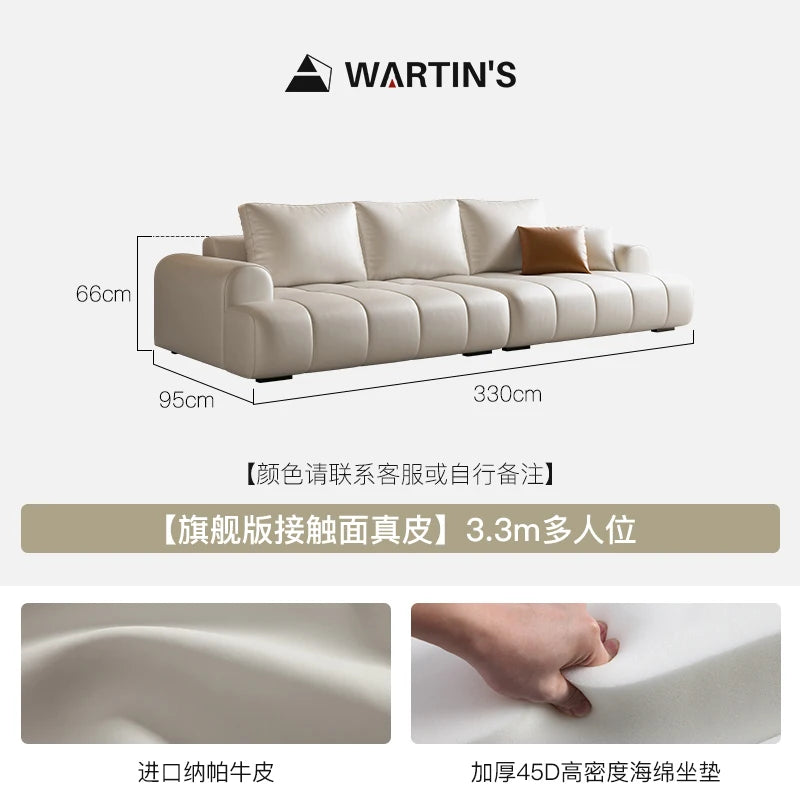 Postmodernes Designer Ledersofa mit eckiger Form – Luxuriöse Couch aus echtem Kalbsleder &amp; Massivholz im italienischen Stil