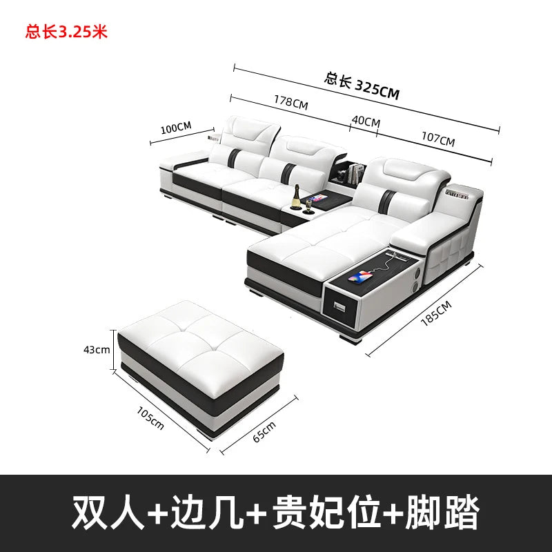 Modernes Luxus Ecksofa en Leder – Canapé multifonctionnel en forme de L, canapé d'immersion design minimaliste pour femmes de style