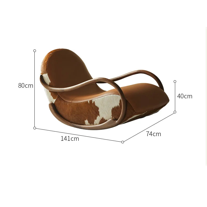 Minimalistischer Schaukelstuhl aus schwarzem Walnussholz mit Echtleder – Moderner Luxus-Relaxsessel für Wohnzimmer, Balkon & Schlafzimmer