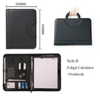 A4 PU-Leder Business Dokumententasche mit Reißverschluss & Taschenrechner – Konferenzmappe mit Griff | Tragbare Aktenmappe & Tablet-Organizer fürs Büro