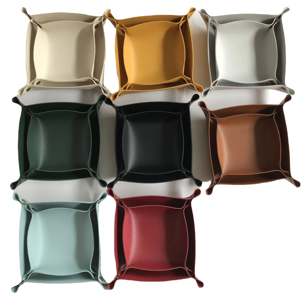 Caja de almacenamiento de cuero de PU de estilo nórdico: elegante bandeja de almacenamiento de escritorio para artículos de papelería, cosméticos y artículos de tocador