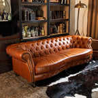 Canapé rétro américain en cuir au style Chesterfield – Canapé design classique en cuir ciré à l'huile pour salon, hôtel et salon