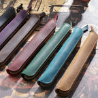 Vintage Leder Stifteetui aus Rindsleder mit Reißverschluss – Schlanke Pen Pouch für Schule, Büro & Notizbuch