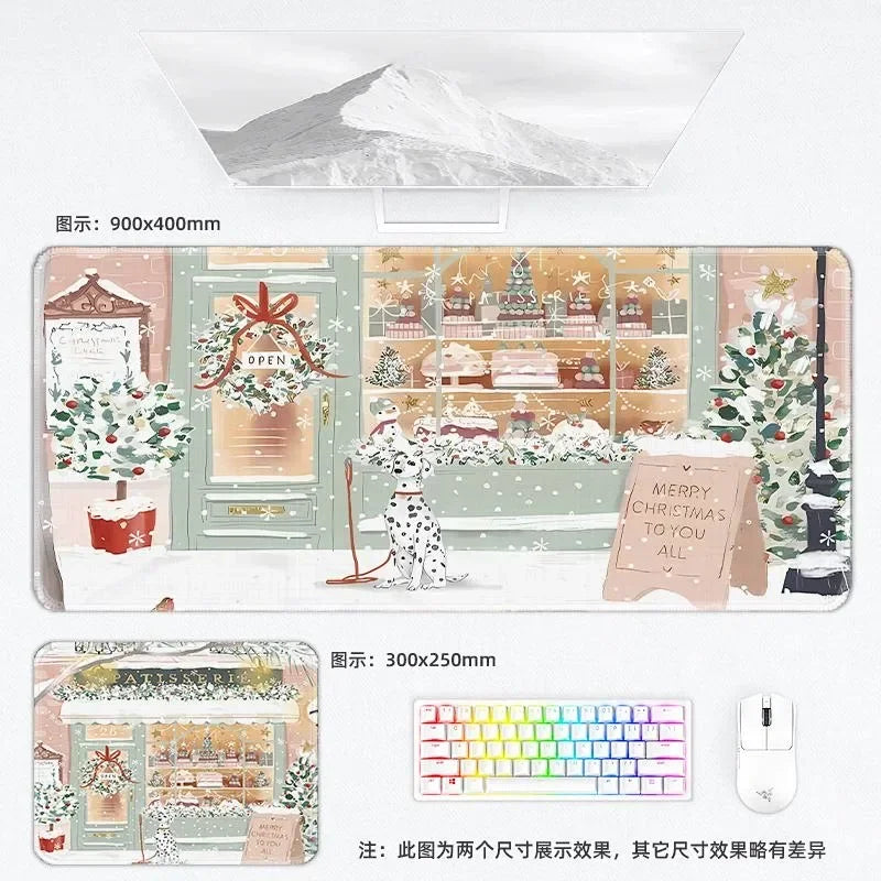 Weihnachtliche XXL PU Leder Schreibtischunterlage – Kawaii Cartoon Mousepad für Computer, Tastatur & Laptop