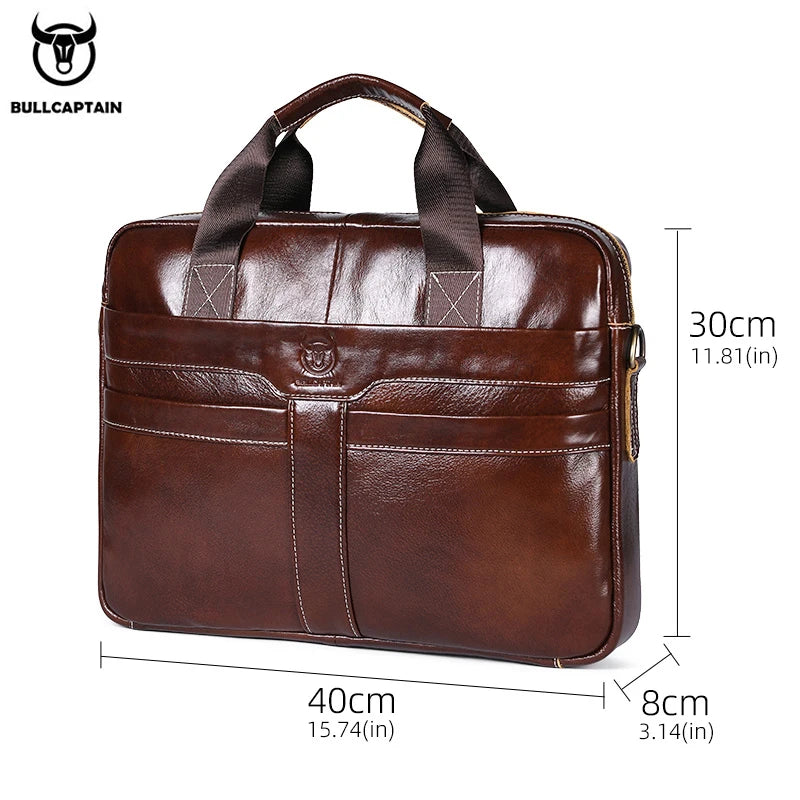 BULLCAPTAIN Herren Leder-Laptoptasche – Top-Layer Rindsleder Business Aktentasche für 15" Laptop