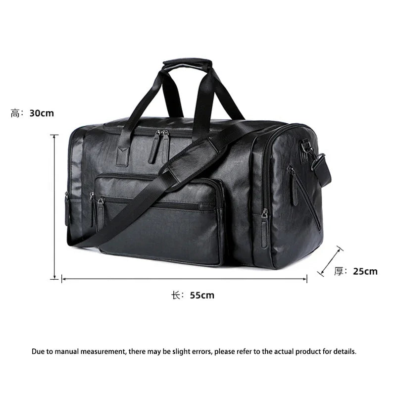 Grand sac de voyage pour hommes en cuir PU blanc – Sac de voyage élégant pour affaires et week-end avec gourde de protection, noir/braun