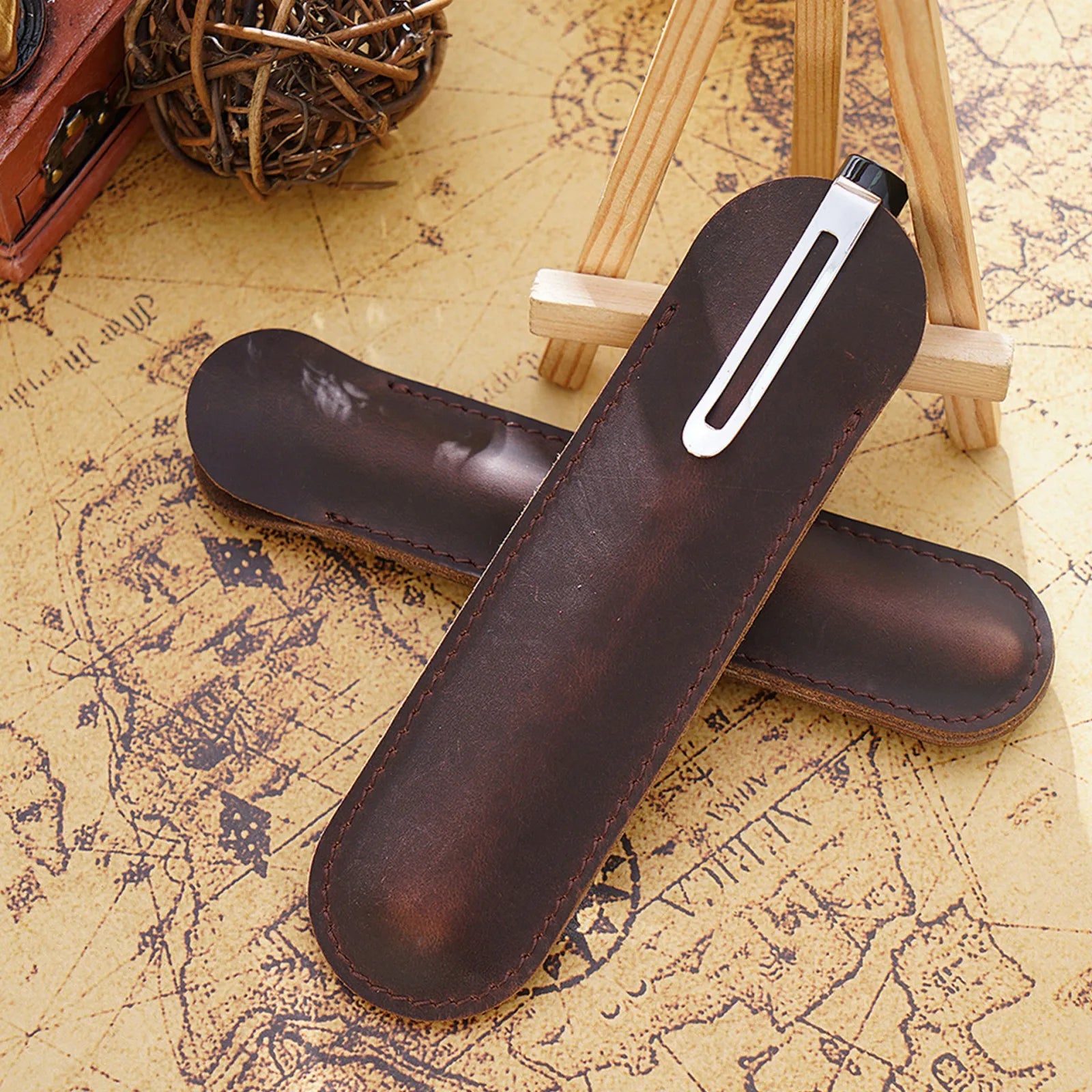 Retro Leder Stifteetui aus Echtleder – Eleganter Einzel-Stifthalter für Schule &amp; Büro