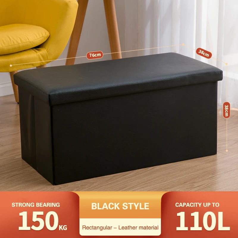 3-in-1 Klappbarer Leder Sitzhocker mit Stauraum – Multifunktionaler PU-Leder Aufbewahrungs-Ottoman & Schuhwechsel-Hocker (76×38×38 cm)