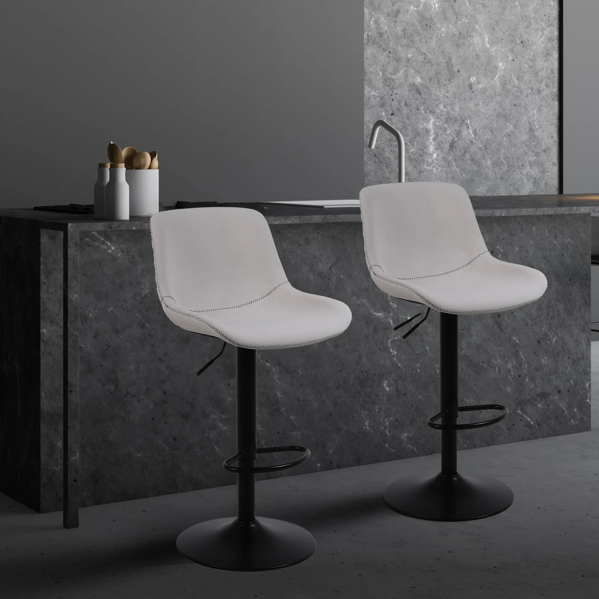 Ralex-Chair Barhocker 3er Set – Höhenverstellbare 360° Dreh-Barstühle aus PU-Leder mit Rückenlehne, moderne Thekenstühle für Küche & Bar