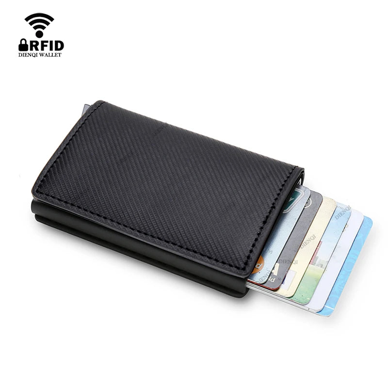 Porte-cartes en aluminium RFID pour hommes – Slim Smart Wallet aus Carbonfaser &amp; Kunstleder | Carte de crédit d'entreprise avec protection financière 