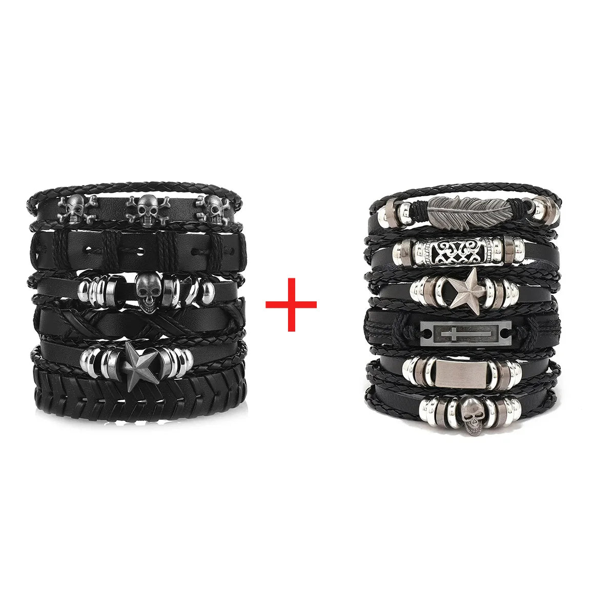Viking Lederarmband mit Totenkopf – Verstellbares Herren- & Unisex Armband im Neo-Gothic Stil, Geflochtenes Lederarmband