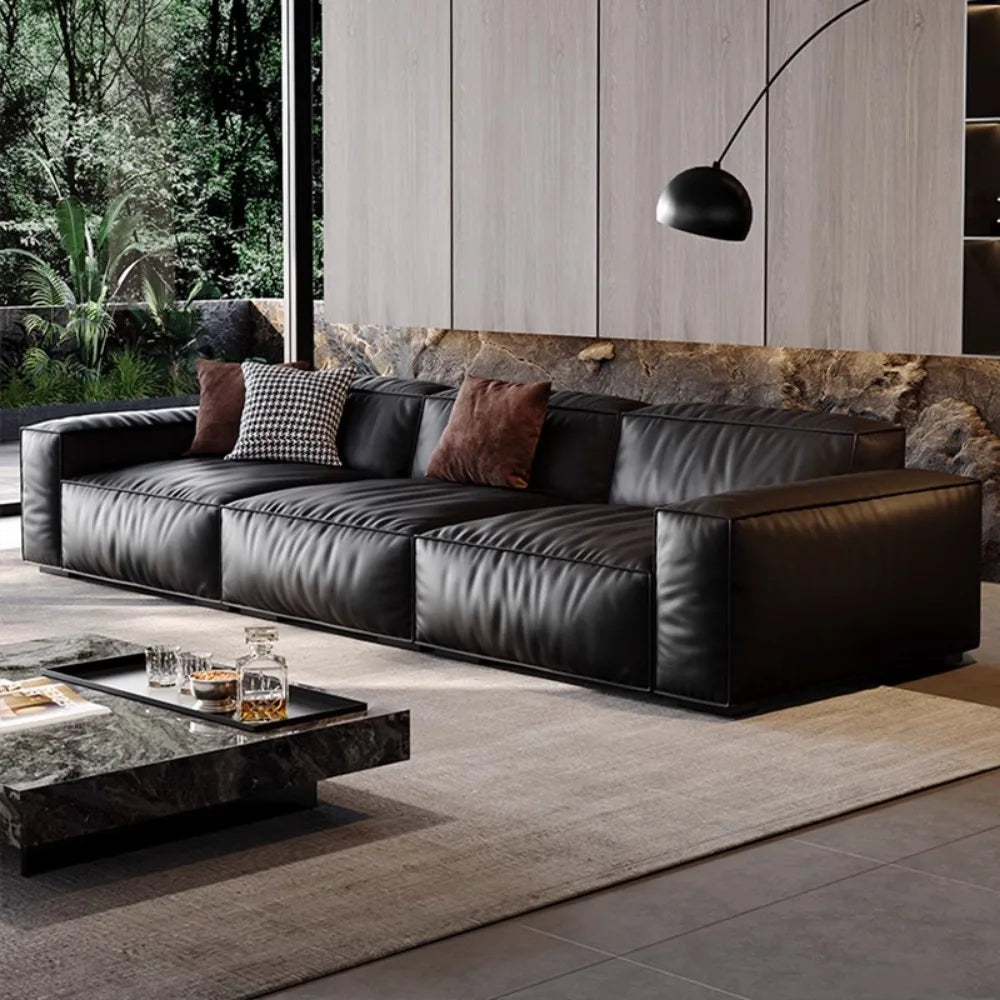 Italienisches Leder Ecksofa für das Wohnzimmer – Elegantes L-Form Design aus echtem Leder, komfortables Familien-Sofa im modernen Minimalismus
