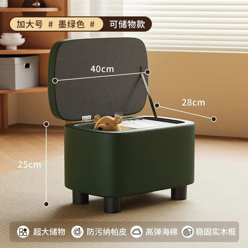 Schuhhocker mit Stauraum aus PU-Leder & Massivholz – Niedriger Sitzhocker für Flur, Wohnzimmer & Kinderzimmer