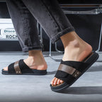 YBQJOO Herren Lederslipper 2023 – Sommerliche Outdoor-Slides, Dicksohlige Casual Sandalen, Bequeme Business- &amp; Freizeit-Hausschuhe