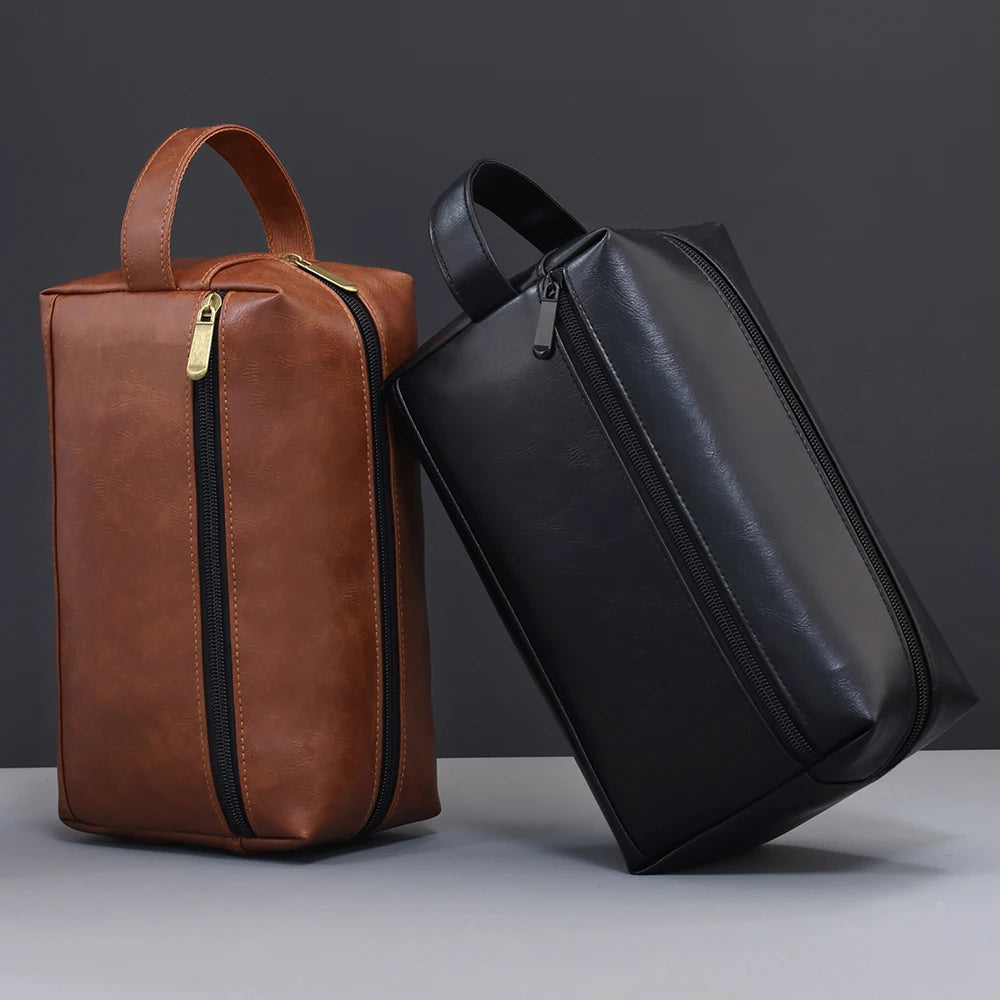 Herren Leder Kulturbeutel – Große Reise &amp; Business Kosmetiktasche, wasserfeste Waschtasche mit Griff