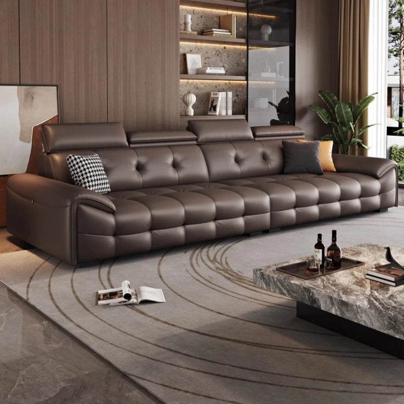 Italienisches modernes Ledersofa für das Wohnzimmer – Minimalistisches Relax Sofa aus echtem Leder mit Latex-Polsterung