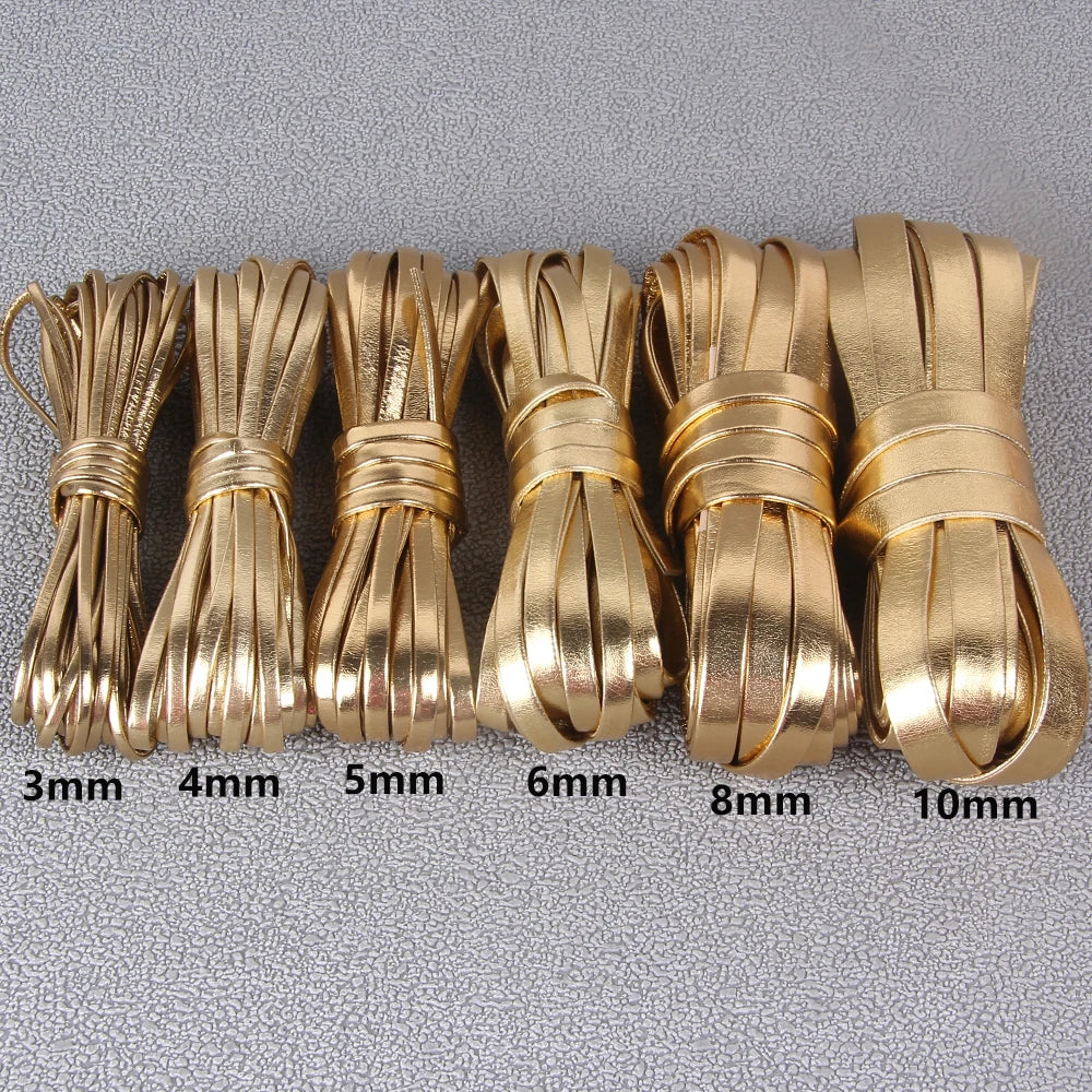 5 Meter DIY Lederband aus Rindsleder – Vierfach gefalteter PU-Lederstreifen mit goldfarbener Kettenoptik für Taschen, Gürtel & Schuhe