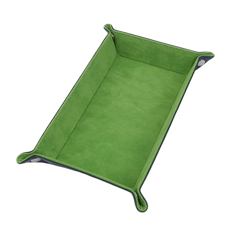 Rechteckige PU Leder Ablageschale mit Samt – Faltbares Dice Tray & Organizer für Schlüssel, Geldbörse, Münzen und Spiele