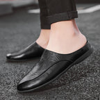 Herren Sommer Loafer aus echtem Leder – Atmungsaktive Half-Slipper Slip-On Driving Shoes, Bequeme Casual Schuhe für Alltag & Freizeit