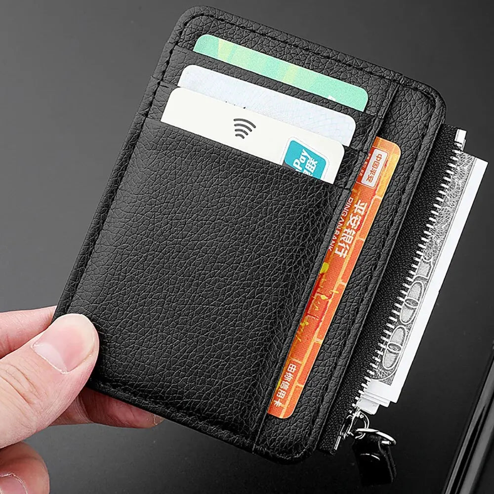 Mini Kartenetui Herren aus PU-Leder – Slim Wallet mit Reißverschluss, Kreditkarten- & Ausweishalter mit Münzfach, Minimalistische Geldbörse