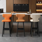 Luxus Barhocker aus Leder & Holz – Moderner minimalistischer Design-Barstuhl im italienischen Stil für Restaurant, Bar & Theke
