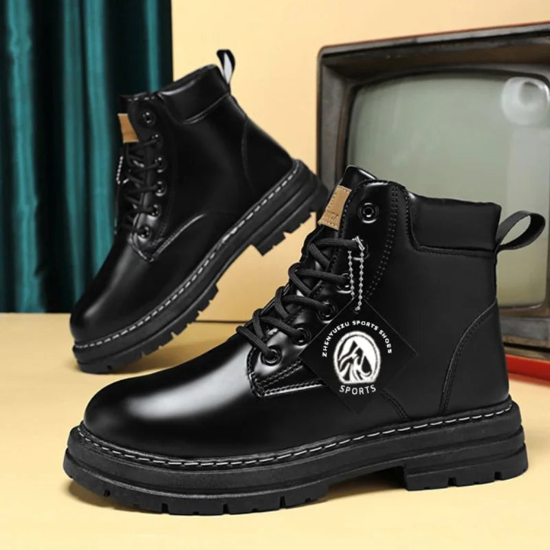 YBQJOO Herren High Top Boots – Leder Motorrad- & Winterstiefel, Schnürboots für Herren, Britischer Stil