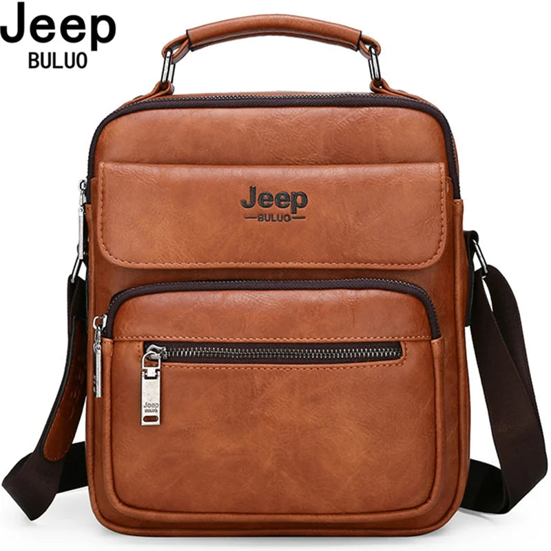 JEEP BULUO Bolso bandolera de cuero para hombre - Bolso bandolera grande para iPad de 9,7" y estilo informal de negocios