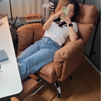 Ergonomischer Relax-Bürostuhl aus Echtleder mit Fußstütze – Verstellbarer Lazy Office Chair mit Liegefunktion, Rollen & Drehmechanik für Homeoffice & Schlafzimmer