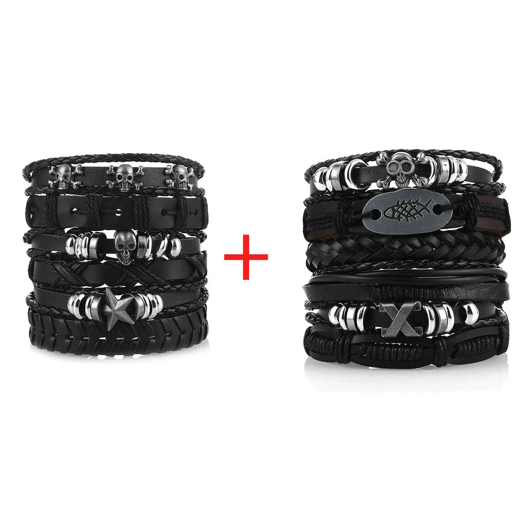 Viking Lederarmband mit Totenkopf – Verstellbares Herren- & Unisex Armband im Neo-Gothic Stil, Geflochtenes Lederarmband