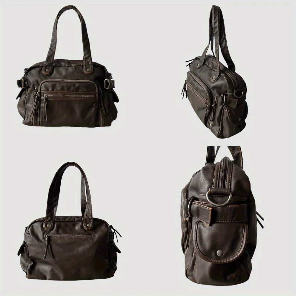 Sac fourre-tout rétro en cuir PU – Sac à main de style moto avec multi-tâches et gros sacs, sac à bandoulière Y2K Punk pour femme