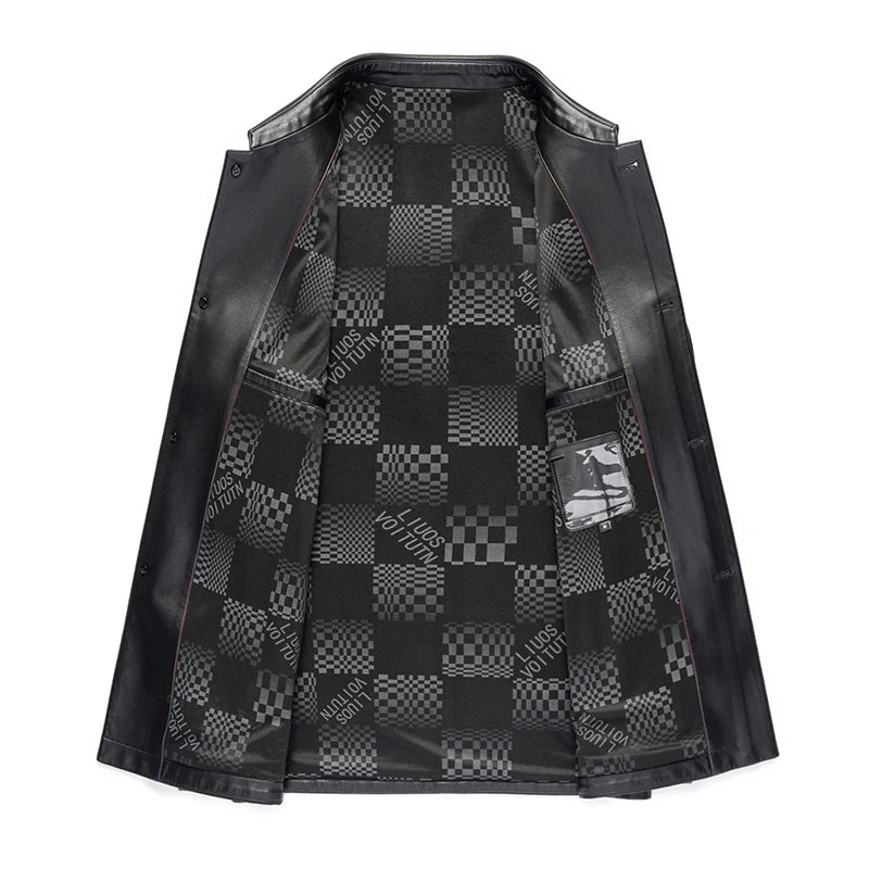 Herren Echtledermantel aus Schafsleder – Eleganter Business- & Casual Ledercoat mit Knopfleiste für Frühling & Herbst